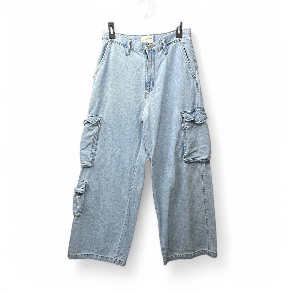 Y2K Streetwear Wide Leg Cargo Jeans Size 8 Skater Baggy Light Wash Denim‎ Blue